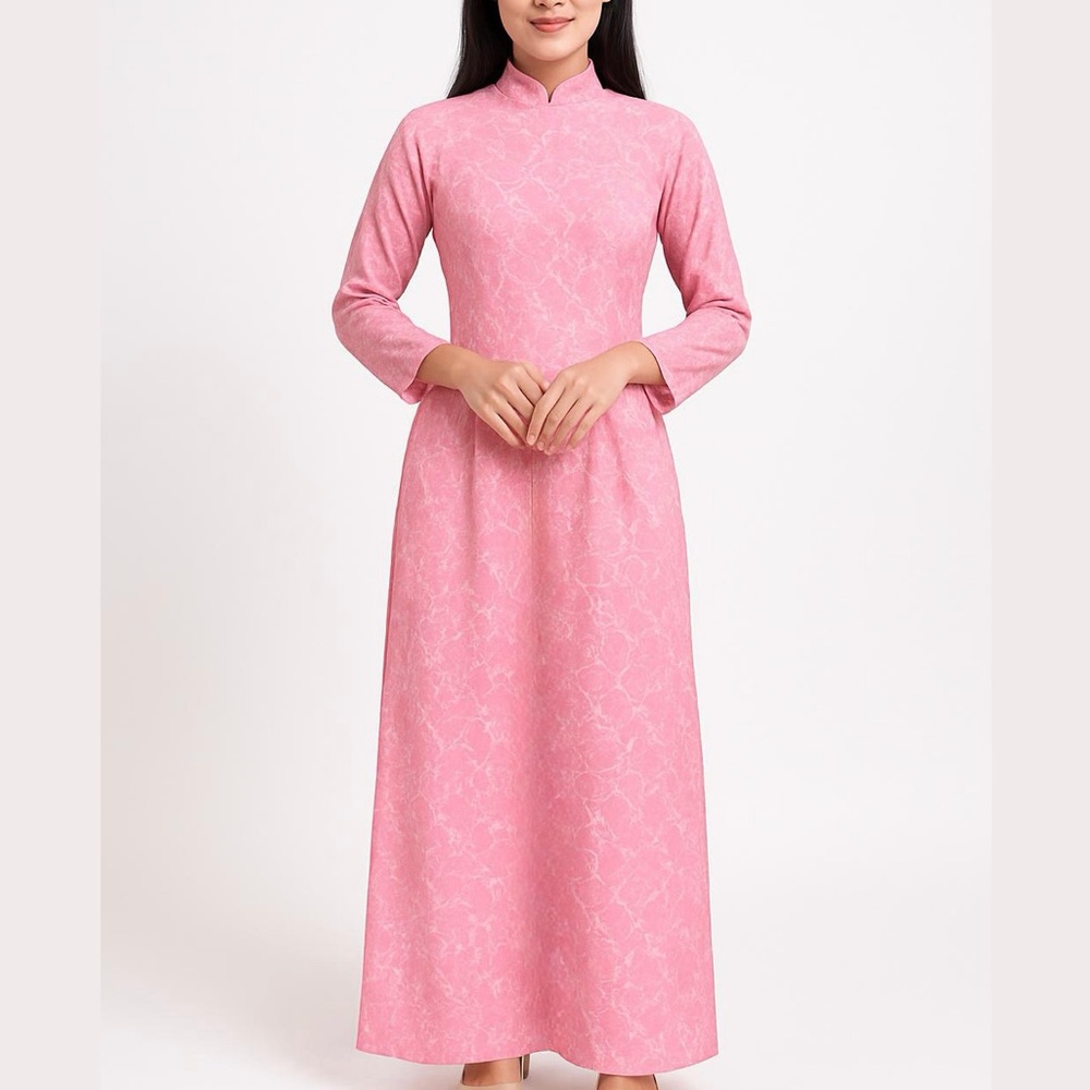 Pink White Intricate Graphic Ao Dai Set of 2 Top And Pants